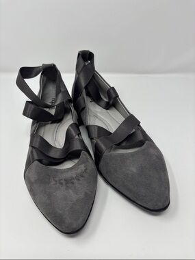 Jambu Women's Gray Suede Pointed-Toe Lace-Up Flats 8M 8 M